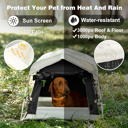 Dog Tent Cotton Fabric, Aluminum Poles and Camping Mat, Outdoor Weatherproof, Dog House Outdoor, Breathable with 2 Side Windows, Portable and Collapsible (Black, Small) - color: Black, size: Small, 24.4''L x 19.7''W x 16.5''H
