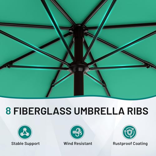 AreShark 10 FT Outdoor Patio Umbrella, Patio Table Umbrella with Push Button Tilt and Crank, Outdoor Patio Umbrellas with 8 Fiberglass Ribs, Patio Umbrellas for Market, Garden, Pool (Aqua Sky) - color: Aqua Sky