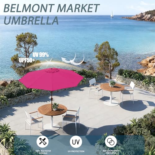 9FT Large Outdoor Patio Umbrella Pool Market Umbrella-UV Resistant, Easy Push Button Tilt and Crank, 8 Sturdy Ribs Heavy-Duty Table Umbrella for Deck, Backyard, Garden (Pink) - color: Pink, size: 9 FT