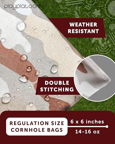 Play Platoon Cornhole Bags Weather Resistant- Set of 8 Regulation Bean Bags for Tossing- Official Professional Size & Weight Corn Hole Bags Two Color All Weather Cornhole Beans Bag Set with Tote Bag - color: Camo - Green & Tan