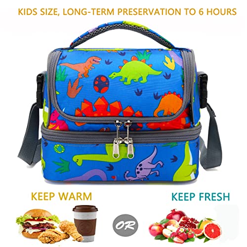 FlowFly Kids Double Decker Cooler Insulated Lunch Bag Large Tote for Boys, Girls, Men, Women, With Adjustable Strap, Dinosaur - color: Dinosaur