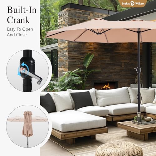 Sophia & William 15 ft Extra Large Patio Umbrella with Base Included, Rectangular Outdoor Umbrella Heavy Duty, Market Umbrella Double-sided Fade Resistant for Pool Garden Backyard, Beige - color: Beige