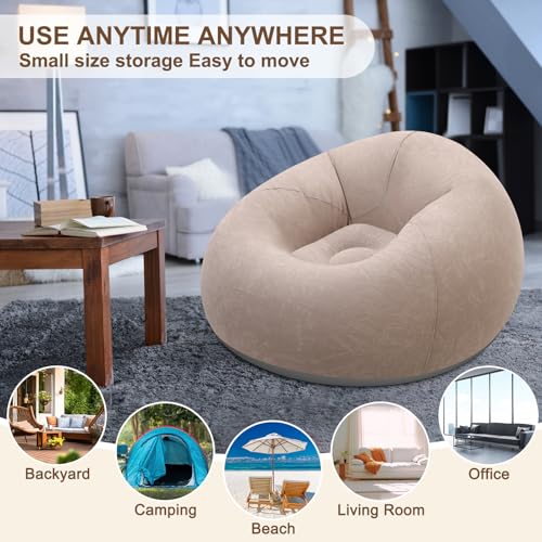 Lunmon 2 Pcs Small Bean Bag Chair Inflatable Chair Blow up Games Sofa Foldable Flocking Inflatable Lazy Sofa Portable Blow up Lounger for Living Room Bedroom (Brown) - color: Brown