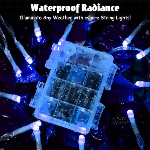 cshare String Lights Outdoor Waterproof 9.8ft 30 LED, Blue Fairy Lights Battery Operated with Timer Clear Wire for Indoor & Outdoor Christmas Halloween Decorations Garland Party Garden - color: Blue