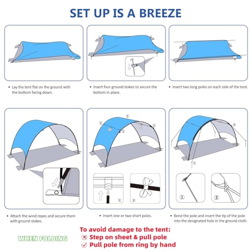 2026 Upgraded Beach Umbrella Canopy with UPF 50+ UV Protection – Portable Beach Tent for Sun, 360° Ventilation, 4 Sandbags, Dual Pockets, Stakes & Ropes, 106 * 65 * 61 inch for 4 People - style: 106*65*61 inch