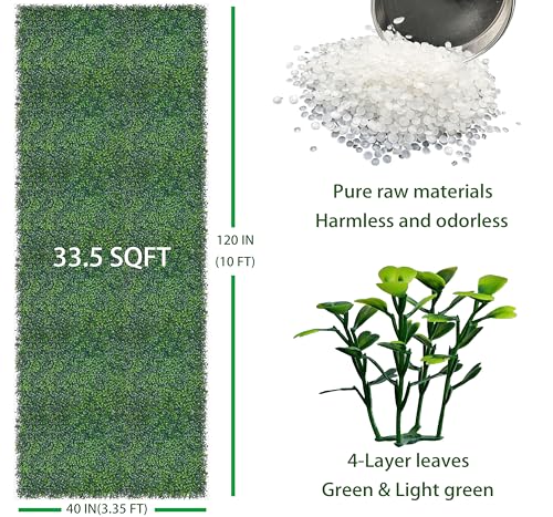 ODTORY Artificial Boxwood Roll: 40x120 in (33.5 sqft) UV-Anti Faux Ivy Boxwood Hedge Leaf Grass Wall for Patio Balcony Privacy, Garden, Backyard Greenery Wall Backdrop and Fence Decor - size: 40 in x 120 in- Boxwood