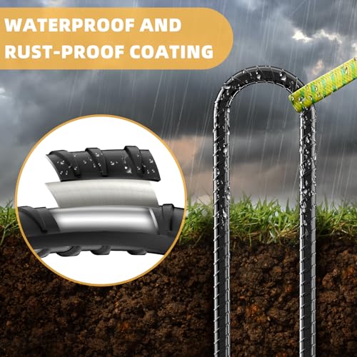 12inch Rebar Stakes, 4 Pack U Hook Ground Anchors, Heavy Duty Rust Proof Coated Steel Ground Stakes Ground Anchors, Garden Stake Metal Stakes Tent Stakes Trampoline Anchors Trampoline (Black) - color: U-4pcs
