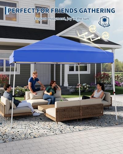 10x10ft Pop Up Canopy Tent with Slant Legs – Outdoor Instant Gazebo Shelter, UV-Resistant Waterproof Cover, Adjustable Height, Carrying Bag – 8x8ft Shade for Patio, Beach, Garden, Events - color: Blue