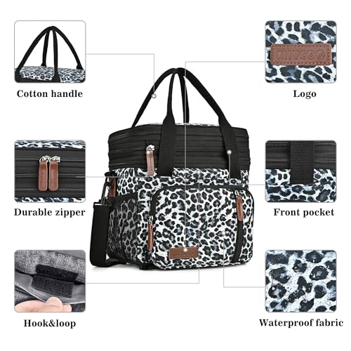 MIYCOO Lunch Bag & Lunch Box for Women Men, Double Deck Leakproof Insulated Soft Large Adult Camping Cooler bag for Work, Beach, Picnic, Travel (Leopard print, 15L) - color: Leopard Print