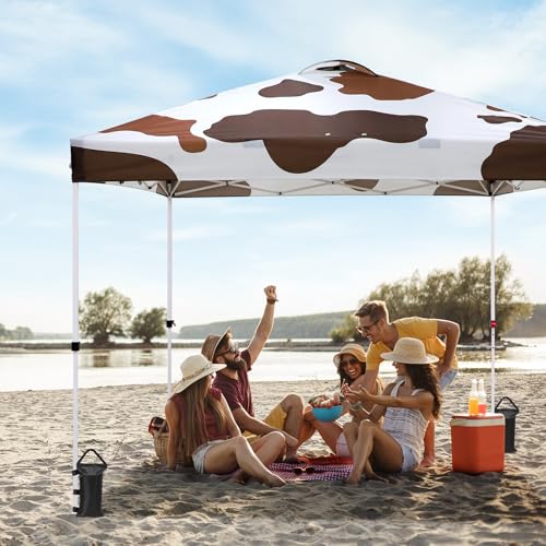 EAGLE PEAK Pop Up Canopy Tent with Wheeled Carry Bag, 8 Stakes, 4 Ropes, 4 Weight Bags, Easy Set Up Tent Canopy, 10x10 ft, 100sqft of Shade, Brown Cow Print - color: Brown Cow Print, size: 10x10