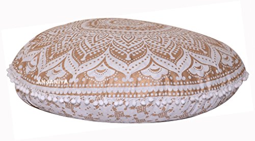 32" Ombre Mandala Bohemian Yoga Meditation Floor Pillow Cover Comfortable Home Cushion Couch Seating Large Zipped Throw Hippie Decorative Ottoman Boho Indian (Golden, 32 inches)