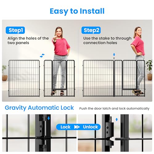 Simple Deluxe Dog Playpen, 32" Height 8 Panels Heavy Duty Dog Pen, Light Weight and Easy to Carry for Travel, Camping, for Small/Medium Dogs, Black - color: Black, size: 32 Inch Height, style: Metal