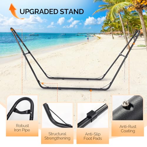 ONCLOUD Hammock with Stand, Double-Barrel Hammock with Hammock Bed, Heavy Duty Adjustable Hammock Set for Outdoors, Patio, Yard, Garden, 550 LBS (Gray) - color: Grey