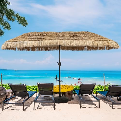 13ft Thatch Umbrella Tiki Bench umbrella With Crank, Water-resistant for Bench, Patio,Pool - color: Yellow, size: 13FT Umbrella