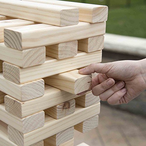 HEY! PLAY! Tower Stacking Board Games with 54 Giant Wooden Blocks - Nontraditional Yard Games for Kids and Adults with Carry Case - Ages 6 and Older
