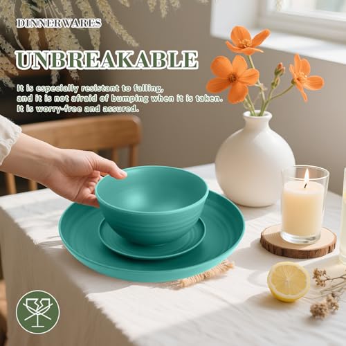 Wrova Wheat Straw Dinnerware Set of 32,Unbreakable Dinner Plates and Bowls Dishes Sets Service for 8,Dishwasher Safe Dinnerware Sets for Kitchen and Camping.Green - color: Green, size: 32 Pack