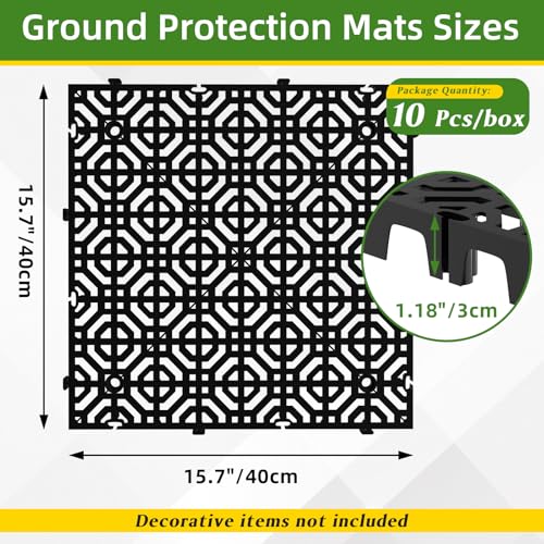 10 Pcs 15.7" x 15.7" Heavy Duty Ground Protection Mats, Interlocking Non-Slip Floor Mat, Heavyweight Gravel Grid Drive on Lawn, 6613 lb Load Permeable Paver for Parking, Outdoor Event Flooring, Black - color: Black