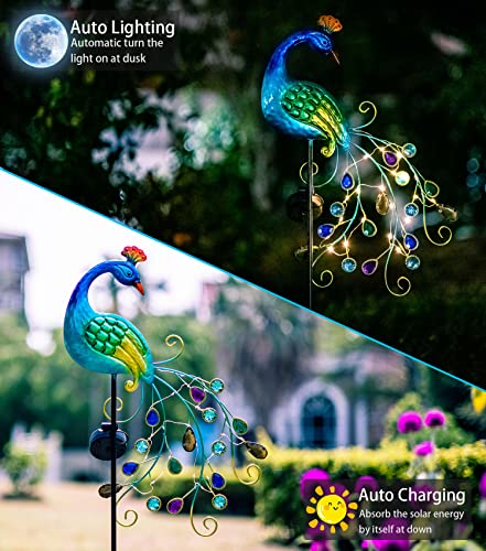 DREAMSOUL Metal Peacock Garden Solar Lights Outdoor Decorative Garden Stake Lights- Waterproof Peacock Solar Landscape LED Path Light Patio Yard Lawn Outside Decoration - color: Blue Green