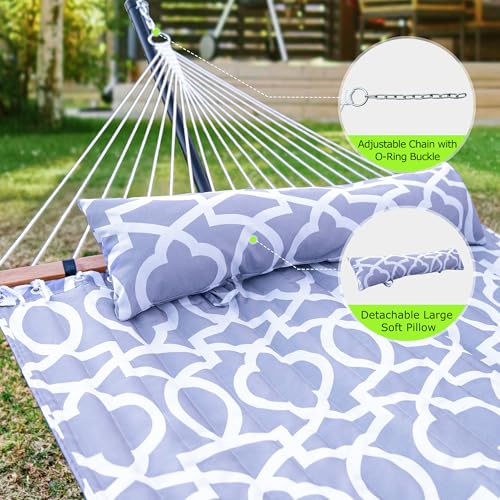ANAGOO Double Hammock with Stand, Heavy Duty Outdoor Hammock for Two, 500 LBS Capacity, Stable Steel Frame with Balance Strap, Easy Tool-Free Assembly for Patio, Garden, Backyard & Beach,White Grey - color: White Grey(with Stand)