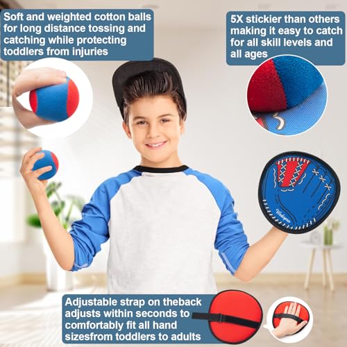 Toss and Catch Ball Game, Kids Toddler Baseball Glove & Catch Ball Toys, Outdoor Games for Family, Toys for Beach Yard Pool Outside, Birthday Easter Gift for Ages 3 4 5 6 7 8-12 Year Old Boys Girls - color: Red and Blue
