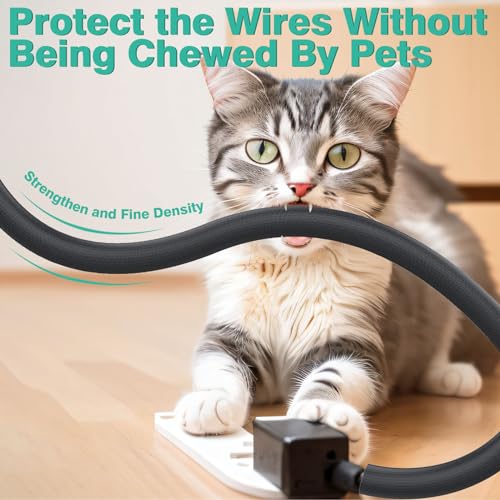 UOMTFAI Dog Cat Cord Protector 10ft - 1/2inch, Flexible Cable Sleeve for Easy Cord Management, Protects Cables from Pets Chewing, Ideal for USB, Power, Audio and Video Cords - Black - color: Black, size: 1/2"-10ft