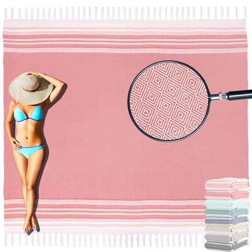 Yongoes Oversized Turkish Beach Towel Blanket Cotton Giant XL Sandproof Towels Huge Linen XXL Extra Large Big Throw Quilt Blankets for Adults Cloud Travel Camping Glamping Accessories Essentials - color: Coral, size: Extra Large 82"x88"（208x224cm）