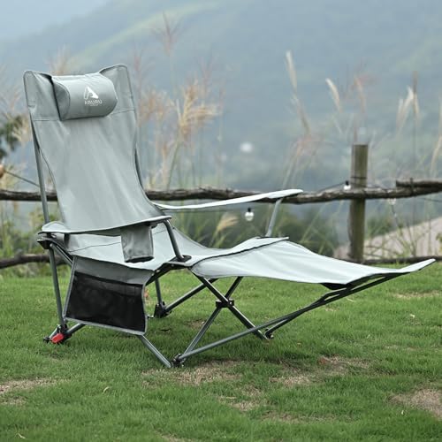 2-in-1 Reclining Camping Chair, Portable Folding Beach Lounge Chair with Footrest & Adjustable Backrest, Comfortable Lawn Chair for Adults Heavy Duty with Cup Holder for Outdoor Poolside Sports - color: Cyan, size: 1 Pack