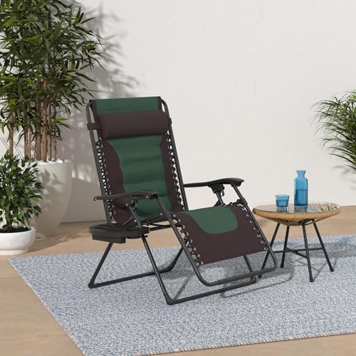 Best Choice Products Oversized Padded Zero Gravity Chair, Folding Outdoor Patio Recliner, XL Anti Gravity Lounger for Backyard w/Headrest, Cup Holder, Side Tray, Polyester Mesh - Espresso/Green - color: Espresso/Green