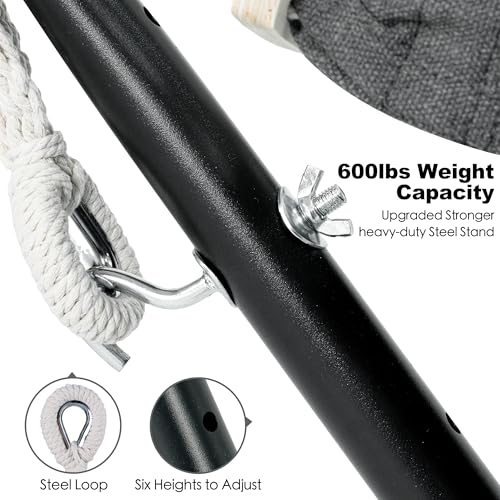 GAFETE Double Hammock with Stand for Outside, Upgraded Spreader Bar, Heavy Duty Space Saving Steel Stand 2 Person, Side Pocket, Easy Assembly, 600lbs Weight Capacity, Indoor & Outdoor (Dark Grey) - color: Dark Grey