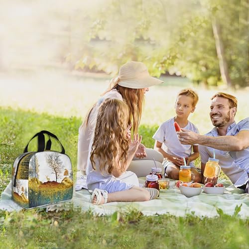 Insulated Lunch Bag, Golden Deer Mountains and Tree Lunch Box for School Student Kids Boys Girls,Leakproof Small Lunch Tote for Adult Men Women,Reusable Lunch Cooler Tote Bag for Office Work Picnic - color: Golden Deer Mountains and Tree