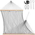 Lazy Daze Hammocks 12FT Double Rope Hammocks, 2 Person Hand Woven Cotton Hammock with Spreader Bar, Carabiner, Tree Strap, Chain for Outside, FIT 13-15 FT Stand, Max 450 Lbs, Light Grey - color: Light Grey