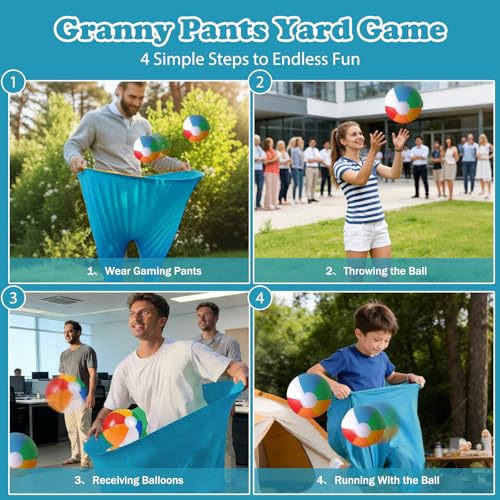 Granny Pants Yard Game Set Giant Outdoor Party Activity for Kids and Adults, Big Pants Ball Catching Set with 4 Balloons and Pump, Funny Lawn Activity, Ring Toss Games (Blue) - color: Blue