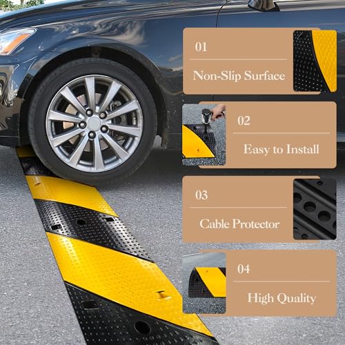 3.3FT Rubber Speed Bump, 2 Pack 2 Channel Heavy Duty Recycled Rubber Temporary Speed Bumps,22000 LBS Load Capacity, Industrial-Grade Traffic Calming Hump for Parking Lots, Garages & Roads