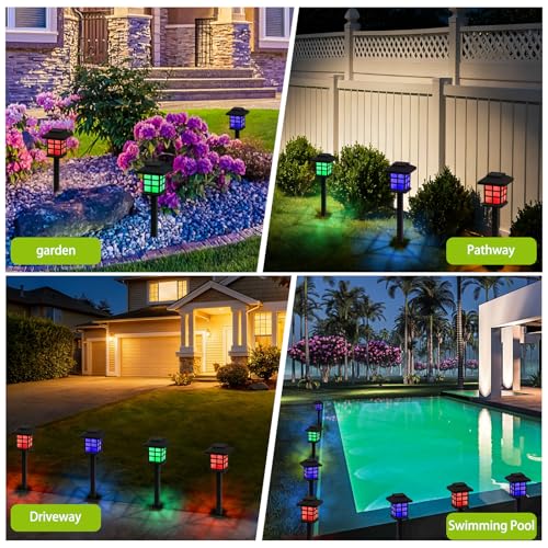 Sunexinlo 12-Pack Solar Walkway Lights,Solar Pathway Lights Outdoor, Auto Charge/Discharge Ground Lamp, Solar Outdoor Lights for Yard, Pathway, Driveway, Pool & Patio Decoration (Colorful) - color: Colorful