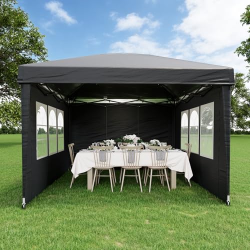 EROMMY 10x10 Heavy Duty Pop Up Canopy Tent with 4 Removable Sidewalls, Waterproof UV50+ Gazebo with Mosquito Netting, Easy Setup Instant Shelter for Backyard, Party, Wedding & Commercial Use, Black - color: Black, size: 10’x 10’