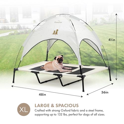 GrandTies Cooling Elevated Dog Bed with Canopy – XL Portable Pet Cot for Outdoor & Indoor Use – Waterproof Removable Shade, Breathable Mesh, Slip-Resistant Feet, Easy Assembly – Ivory White - color: Ivory White