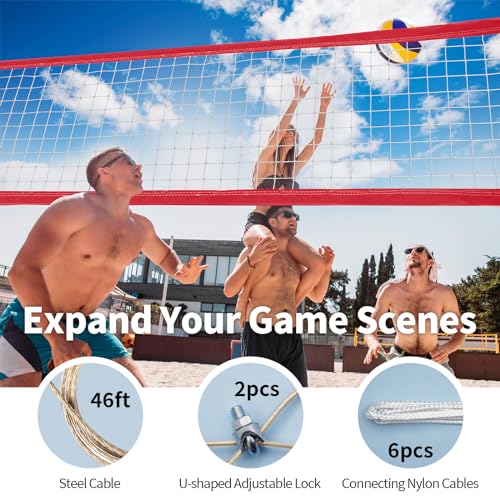 Professional Volleyball Net Outdoor Heavy Duty, All Weather Enhanced, Extended Stainless Steel Cable, Extra Thick Borders, for Backyard Beach Pool Indoor Outdoor- Regulation 32x3FT (Net Only) - color: Red