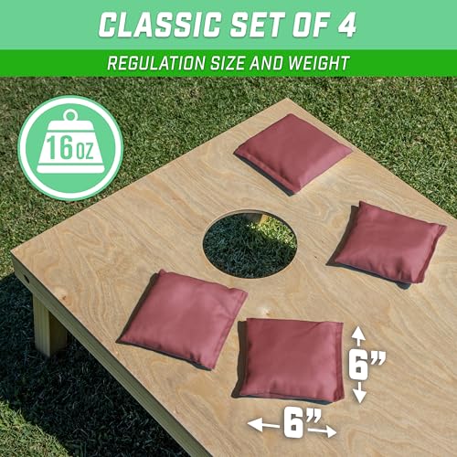 GoSports Classic Cornhole Bean Bags Set of 4-16 Colors Available - Regulation All Weather, Mix and Match - color: Burgundy, size: 6 X 6"