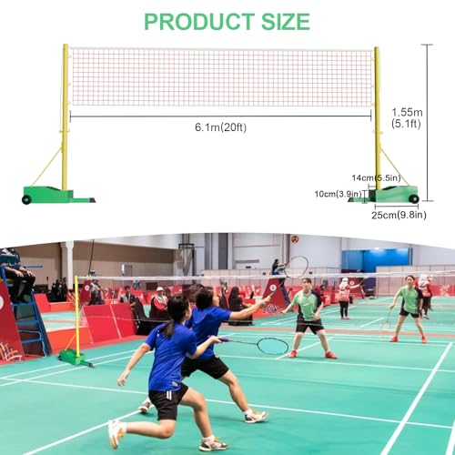 Badminton Net Pole - 5.1FT Portable Badminton Net Frame Poles with Smooth - Rolling Wheels,Heavy Duty Badminton Nets Stand Base for Badminton Net in Backyard, School, Park - Indoor & Outdoor