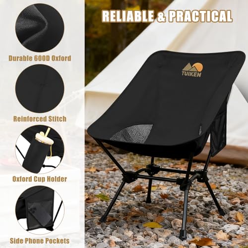 Ultralight Camping Chair Backpacking Chair, Portable Camp Chair with Cup Holder & Storage Bag, Lightweight Compact Folding Chair for Hiking, Travel, Picnic Mountaineering（Deep Black） - color: Deep Black