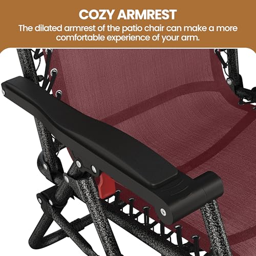 Yaheetech Zero Gravity Recliners Outdoor Adjustable Folding Reclining Lounge Chairs w/Pillows, Cup Holder Trays and Carry Strap for Patio Backyard Beach Burgundy Set of 2 - color: Burgundy