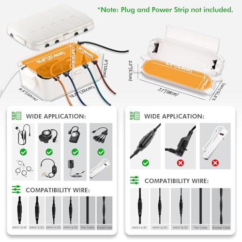 RESTMO 5-Piece Outdoor Waterproof Electrical Box Set – 12.5" x 8.5" x 5" Large & 7.1" x 2.3" x 2.3" Small, Weatherproof Boxes for Power Strip, Outlet, Plug, Socket, Timer, Holiday Light, White - color: White