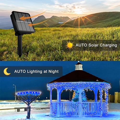 Solar String Lights for Outside, 39Ft 100 LED Solar String Lights Outdoor with 8 Modes，Solar Lights for Outside Waterproof for Yard, Fence,Balcony, Party,Christmas Tree Decorations (Blue&White) - color: Blue&White, size: 1 Pack 100 LED