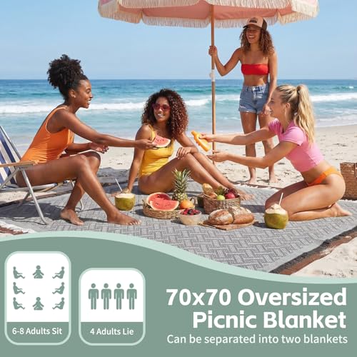2 in 1 Extra Large Boho Beach Blanket Towel Picnic Camp Mat Family Beach Trip Essentials Summer Vacation Must Have Travel Accessories Lake Day Necessities Stuff Thing Need Gear Gift Item Gadget 2026 - color: Grey, size: 70''*70''
