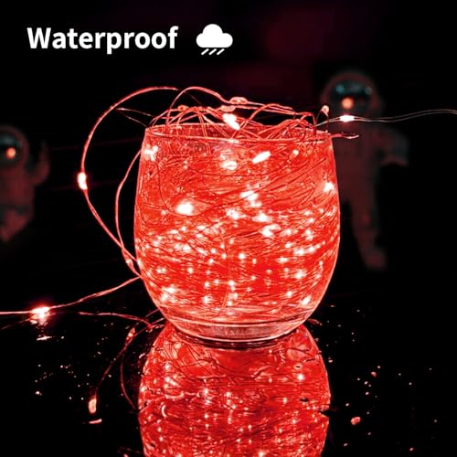 2 Pack Solar Fairy Lights Outdoor, 33 Feet 100 LEDs 8 Modes String Lights for Outside, Waterproof Outdoor Light for Patio Yard Christmas Tree Halloween Wedding Party Decorations, Red - color: Red, size: 2 Pack 100 LEDs