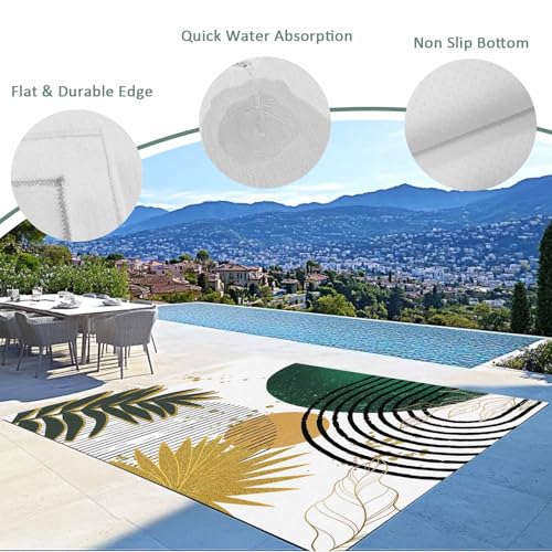 Outdoor Area Rug for Patio, Sun Arch Stripe Abstract Leaves Camping Rugs Indoor Large Floor Mat 4x6ft, Color Block Boho Style Outside Carpet for Deck RV Picnic Porch Backyard Bedroom - color: Green, size: 4' x 6' (Rectangular)