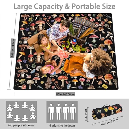 Supfitness Extra Large Picnic Blankets Waterproof Foldable (80 "x 80") Beach Blanket Waterproof Sandproof,3-Layer Thicking Mat Outdoor Packable Camping Blanket(Bohemian) - color: Black, size: 80x80in