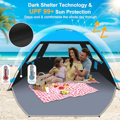 Gorich Beach Tent Sun Shelter for 3/4/6/8/10 Person with UPF 50＋ UV Protection, Lightweight & Easy Setup Beach Shade Canopy, Portable Beach Shade Tent Beach Cabana - color: Dark Shelter-skyblue, size: 8 Person