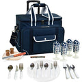 Picnic at Ascot- Original Insulated Picnic Cooler on Wheels with Service for 4- Designed & Assembled in The USA - color: Navy/Trellis Blue