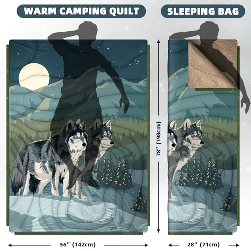 Outdoor Camping Blanket with Sherpa Lining, Extra Warm Thick Camp Blankets and Puffy Ultralight Soft Poncho DWR Camping Quilt for Cold Weather, Adventure, Sleeping, Backpacking 78"x 56" - color: Dark Blue, size: 78 x 56 inches